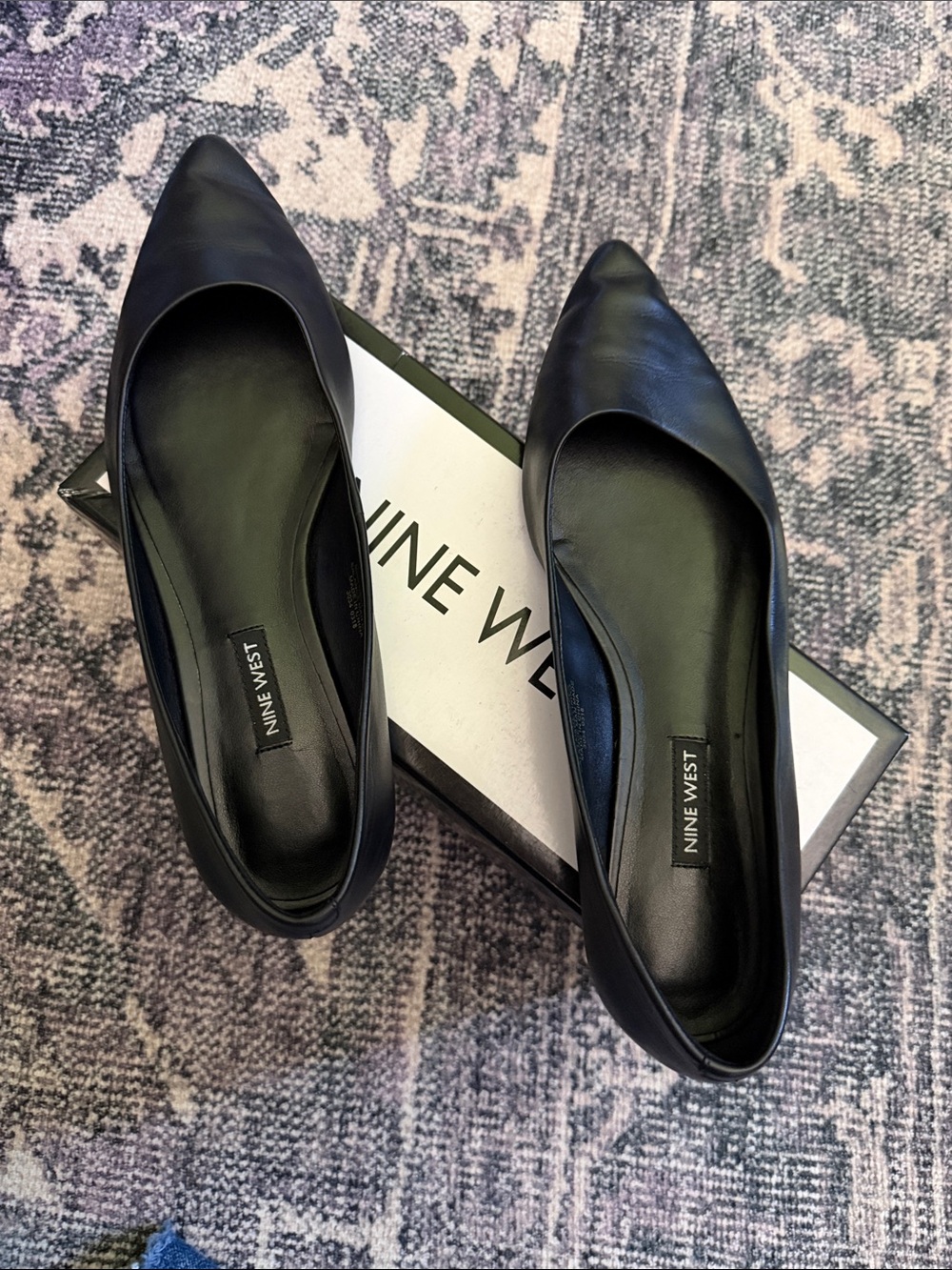 Nine West Black Pointed-Toe Leatherette Flats